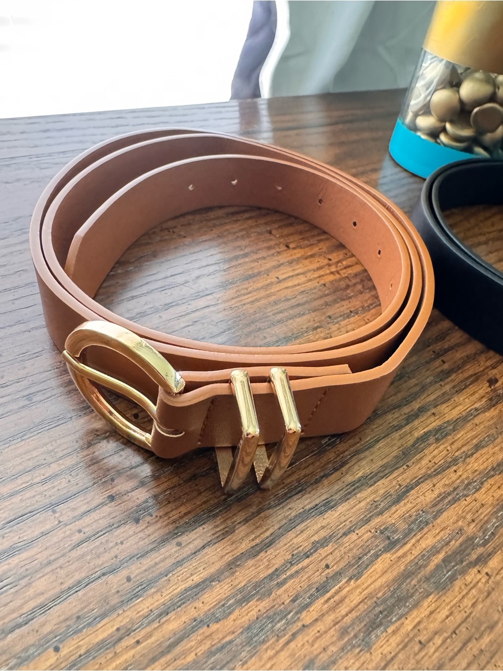 Black and Brown Leather Belts with Gold Buckle - Picture 3 of 5